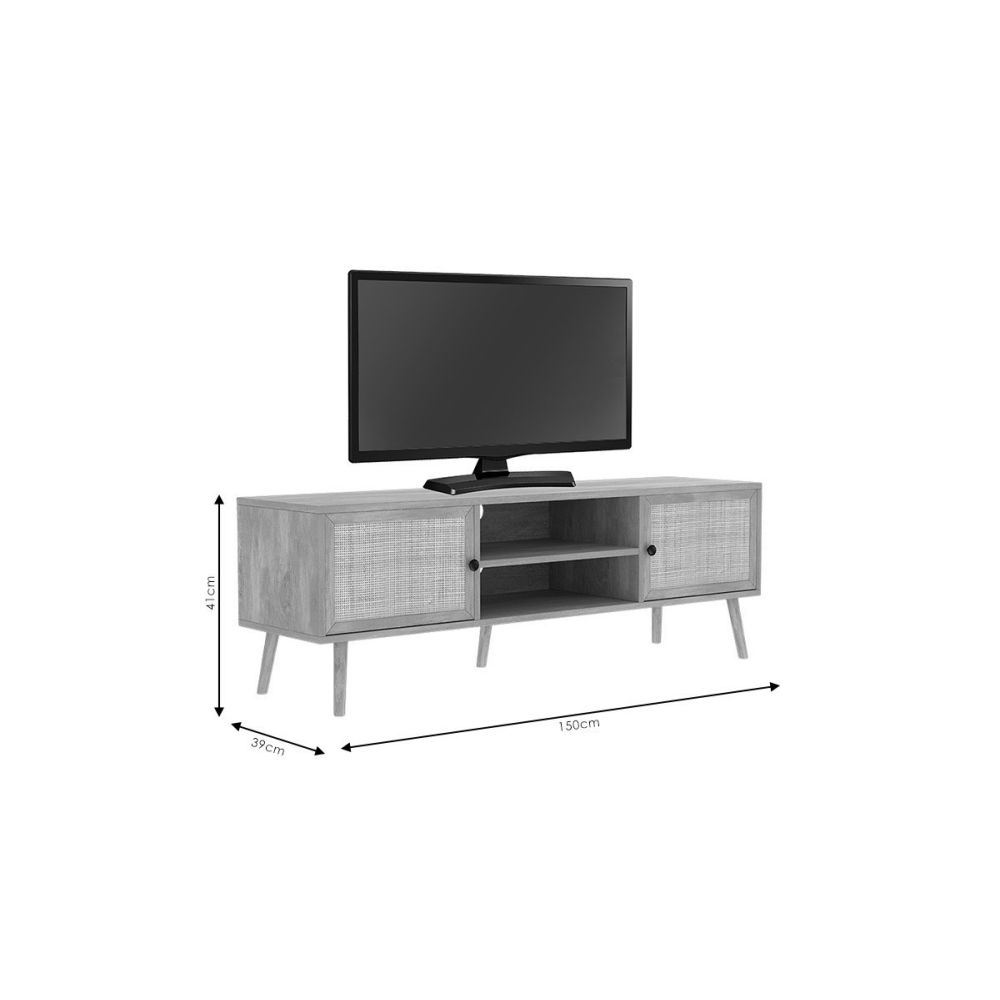 Mueble TV de Ratán en Color Natural 150x39x49 cm - 2 Puertas - Estilo y Durabilidad.