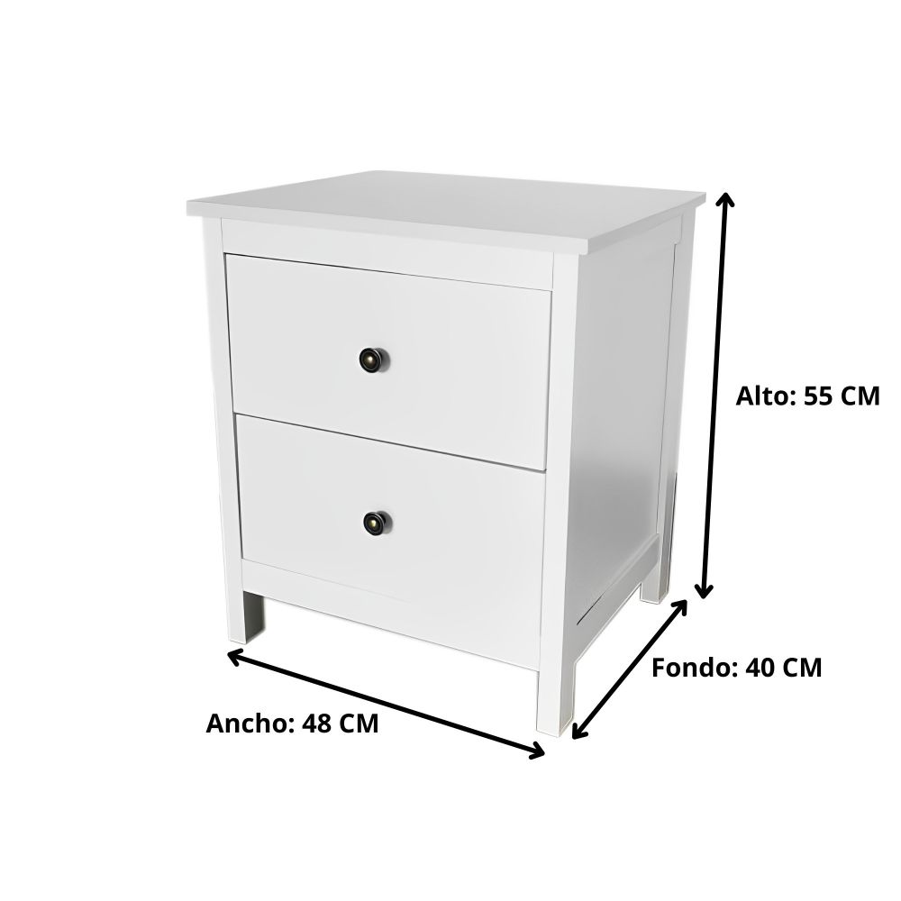 Mesitas - Mesillas de Noche dormitorio de 2 Cajones Color Blanco, pack 2 unidades (SALDO)