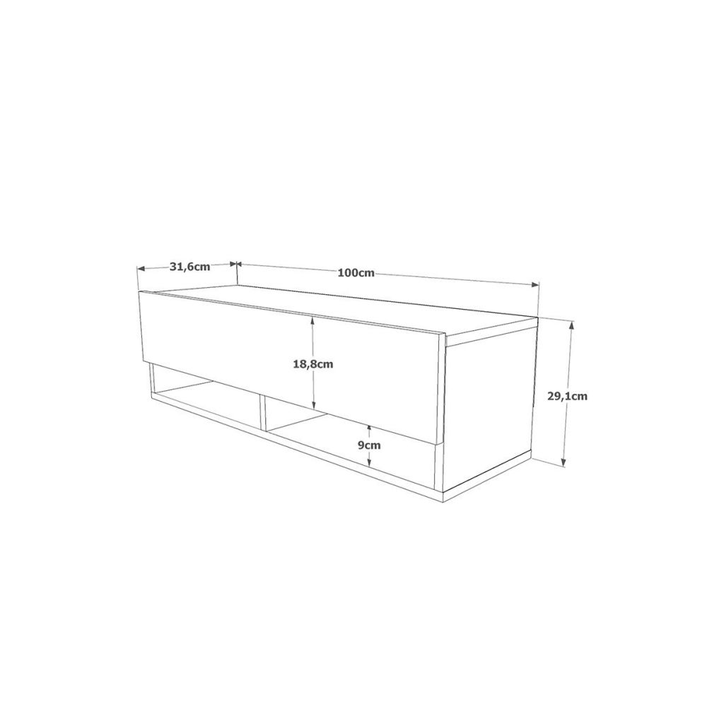Mueble TV Moderno con 1 Puerta y Estantes en Melamina Color Antracita y Cambria - 100x31.5x29.6cm