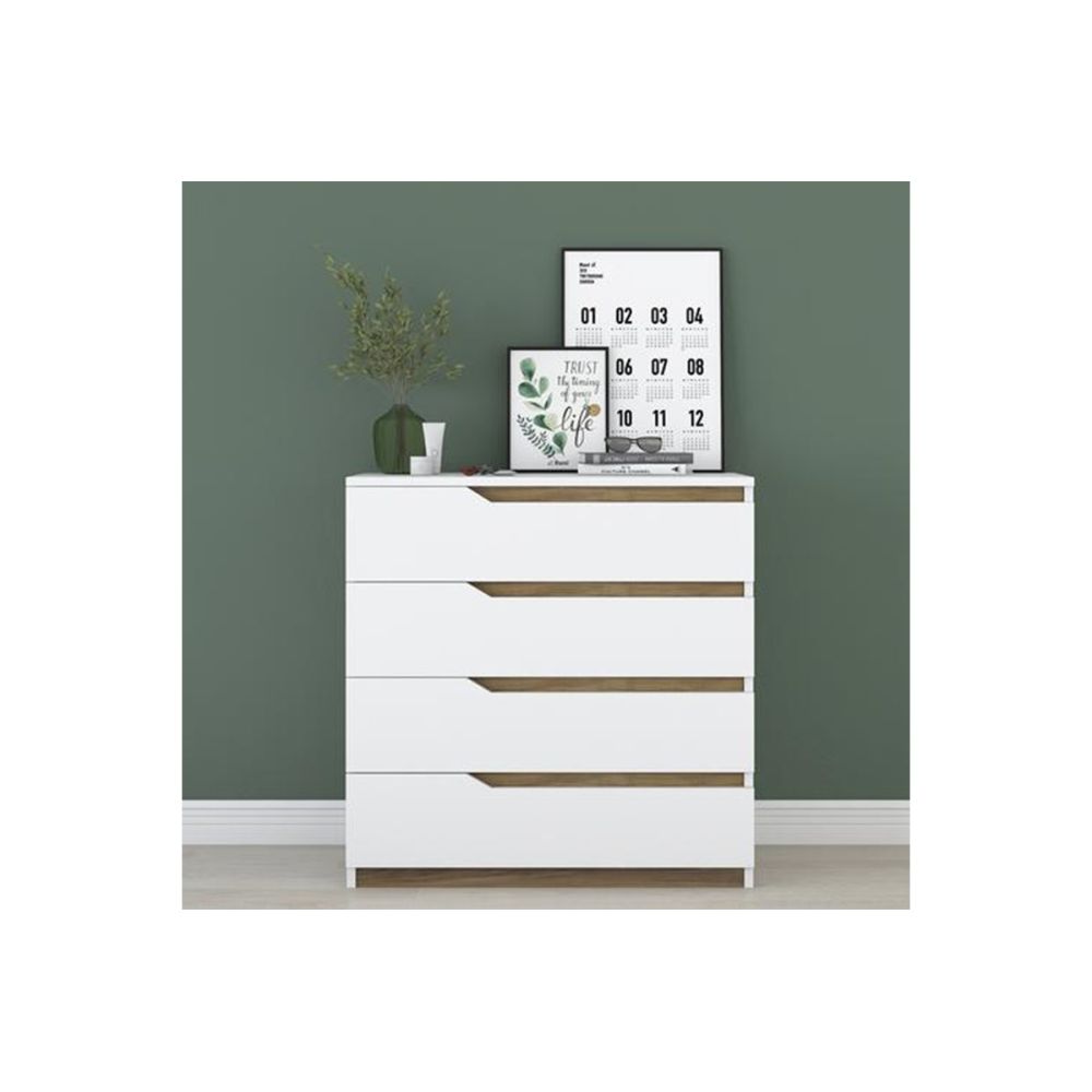 Cómoda de 4 Cajones Blanco y Nogal - 80x47x92 cm - Diseño Moderno.