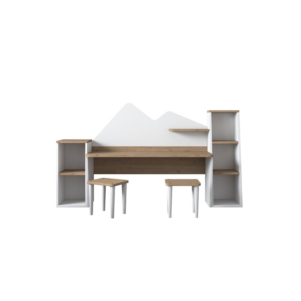 Mesa de Escritorio Infantil para Niños, Color Nogal y Blanco, 180x45x93.5 cm