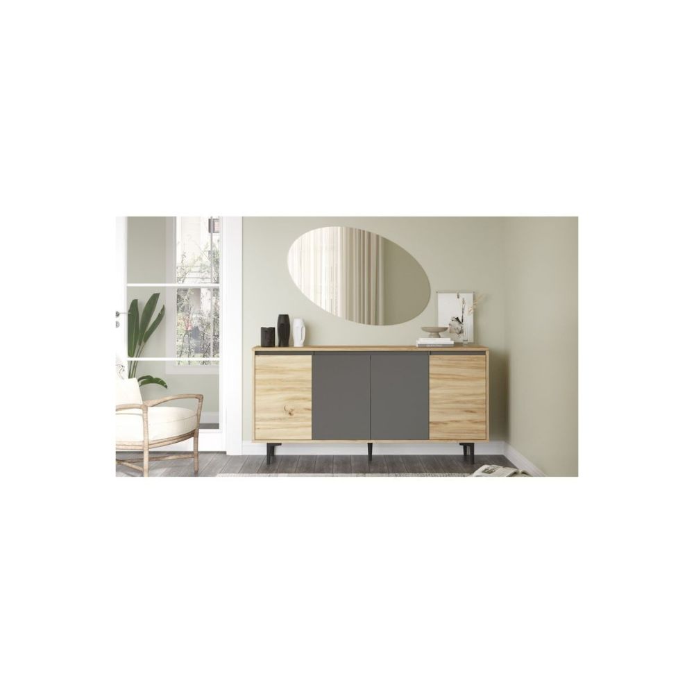 Aparador Moderno de 4 Puertas - Roble-Antracita - 160x40x78,5cm - Elegante Almacenamiento para Sala de Estar.