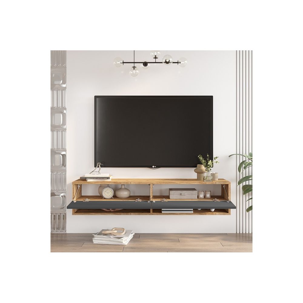 Mueble TV de Pared Color Antracita-Roble 140x31.6x29.6 cm - 2 Puertas - Estilo Moderno y Funcional.