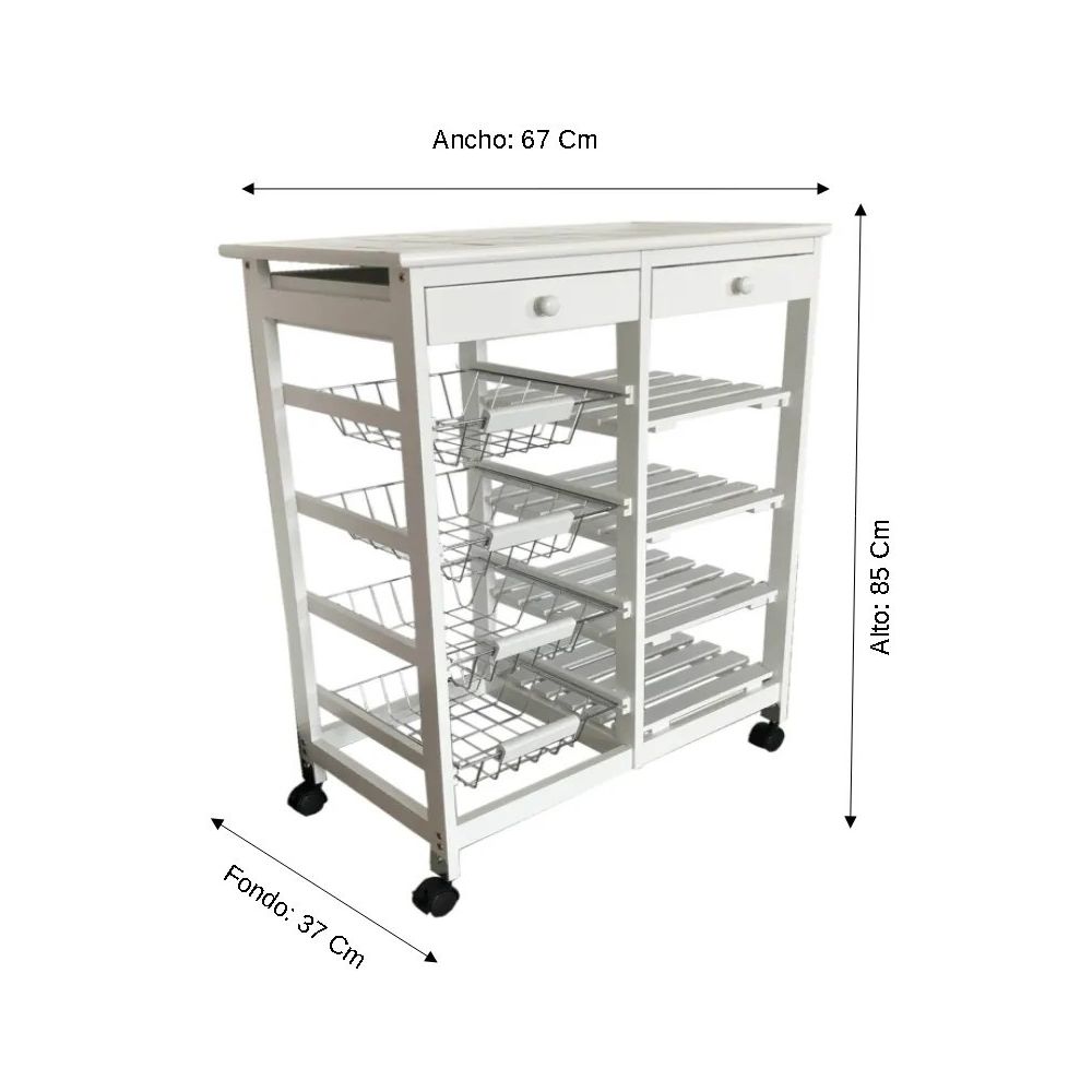 Verdulero frutero doble 4 cestas 4 baldas y 2 cajones color blanco 85x37x67