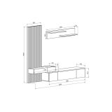 Mueble tv completo en Negro-Cambria, Fabricado en Melamina, 249,5x42x199,5cm - Moderno y Funcional.