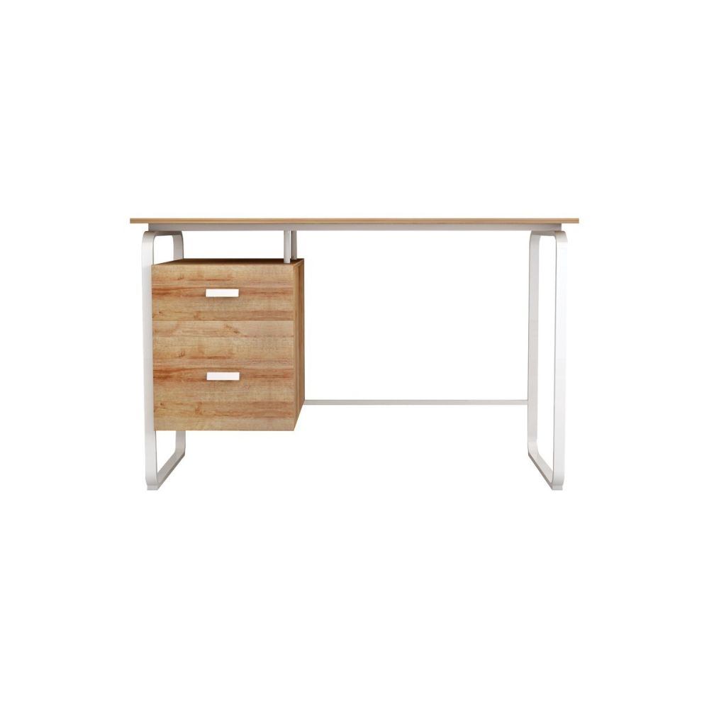 Mesa de Despacho con Cajones, Melamina Blanco-Natural, 120x75x75cm - Diseño Funcional
