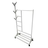 Perchero colgador multiusos con ruedas,  portatil, madera maciza color blanco