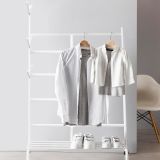 Perchero colgador multiusos con ruedas,  portatil, madera maciza color blanco