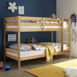 Litera Juvenil Convertible en Dos Camas Individuales, Madera Maciza de Pino, Escalera Reversible, Color Natural , 97x207x140 cm
