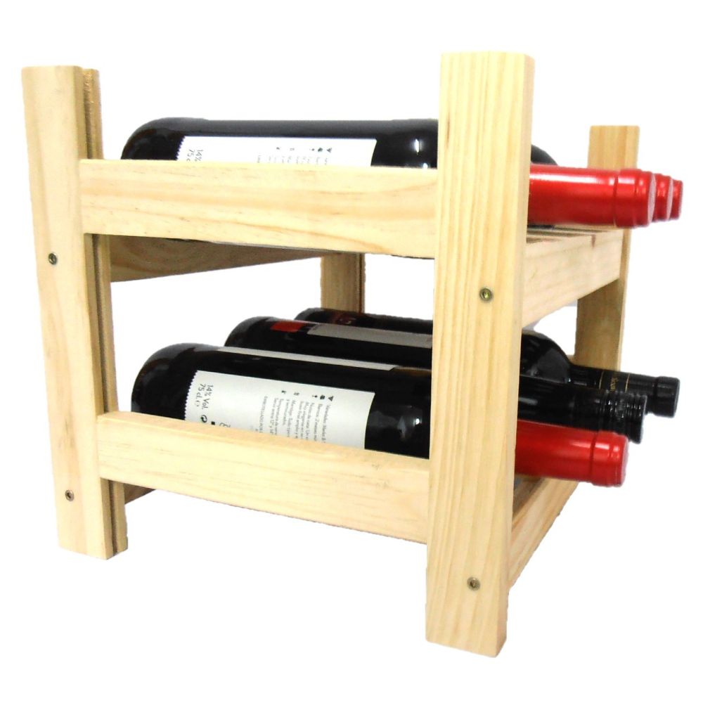Botellero de Madera de Pino apilable en Color Natural para 6 Botellas y con 2 Niveles de Altura.