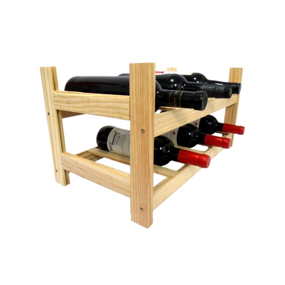 Botellero de Madera de Pino apilable en Color Natural para 12 Botellas y con 2 Niveles de Altura