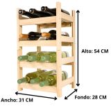 Botellero de Madera de Pino apilable en Color Natural para 12 Botellas y con 4 Niveles de Altura