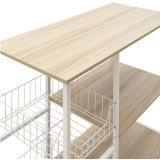Estanteria de Cocina con 2 Cestas de Malla Metálica Blanca, 3 Estantes y Ganchos 80x34x75cm Color Madera y Blanco