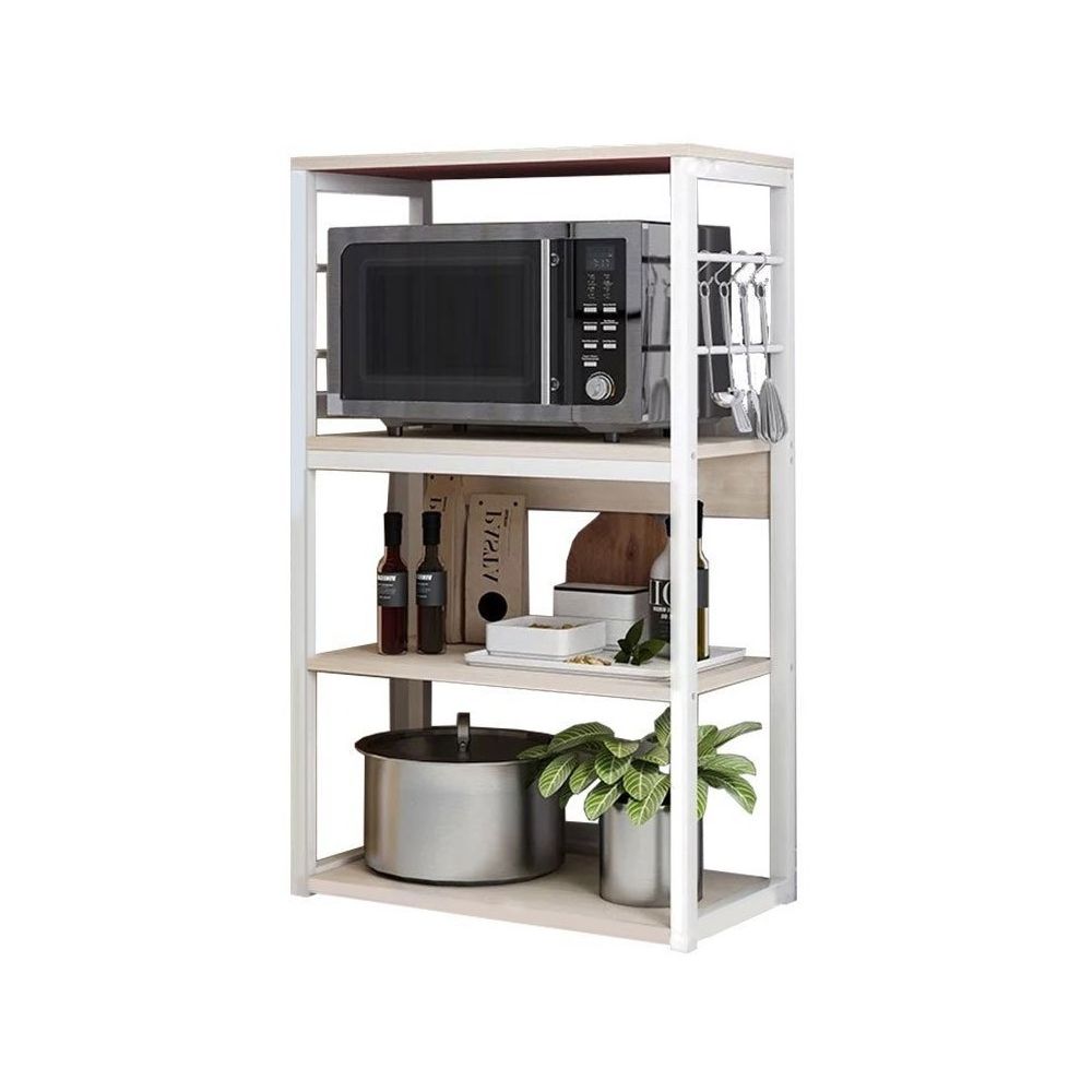 Estantería de Cocina Alta con Marco de Metal Blanco, Estante para microondas 50x30x100 Cm Color Natural y Blanco
