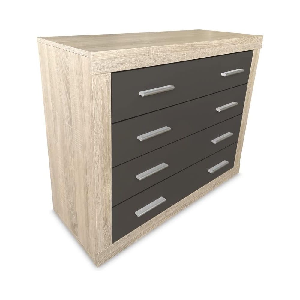 Meyvaser - Cómoda con 4 Cajones, Sinfonier, Color Cambrian y Negro, Medidas: 60 cm (An) x 81.5 cm (Al) x 39.5 cm (Fo)