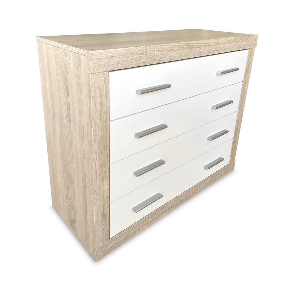 Meyvaser - Cómoda con 4 Cajones, Sinfonier, Color Cambria y Blanco, Medidas: 60 cm (An) x 81.5 cm (Al) x 39.5 cm (Fo)