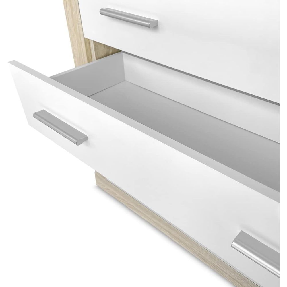 Meyvaser - Cómoda con 4 Cajones, Sinfonier, Color Cambria y Blanco, Medidas: 60 cm (An) x 81.5 cm (Al) x 39.5 cm (Fo)