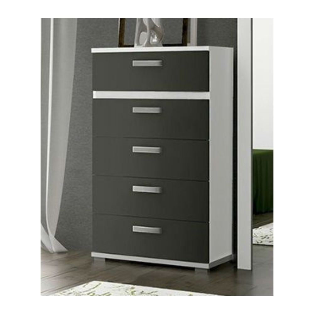Sinfonier 5 Cajones, Cómoda, Color Blanco y Grafito, Medidas: 60 cm (Largo) x 109,4 cm (Alto) x 39,6 cm de (Fondo) – Meyvaser