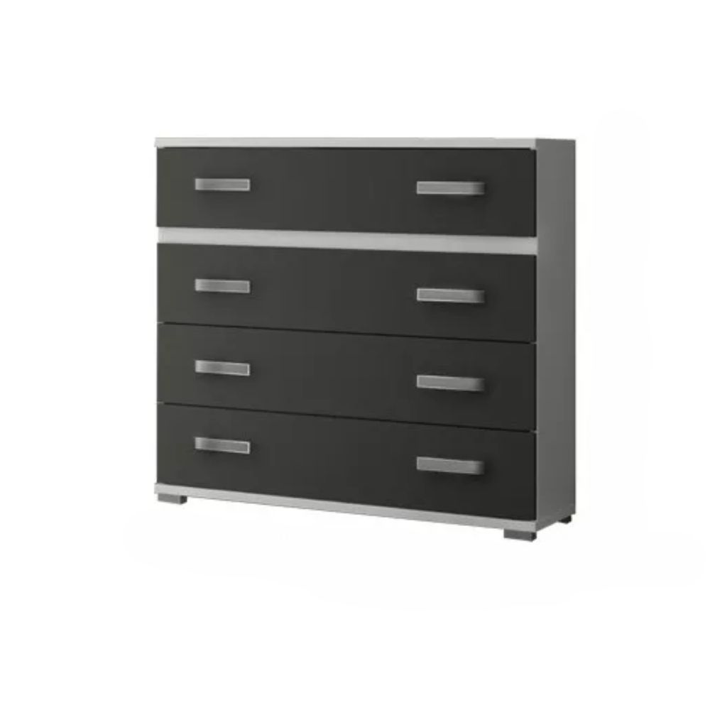 Comoda 4 Cajones, Color Blanco y Grafito, Medidas: 89 cm (Largo) x 89,6 cm (Alto) x 39,6 cm de (Fondo) Meyvaser