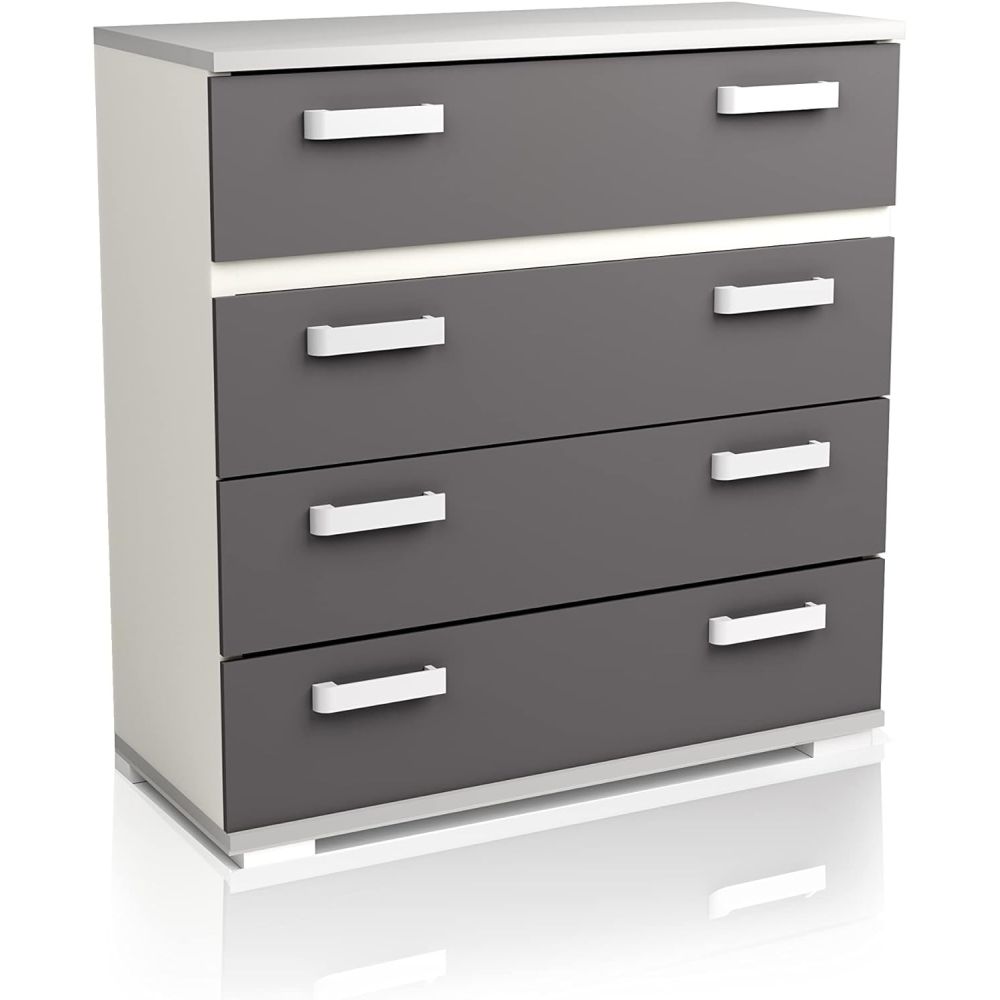 Comoda 4 Cajones, Color Blanco y Grafito, Medidas: 89 cm (Largo) x 89,6 cm (Alto) x 39,6 cm de (Fondo) Meyvaser