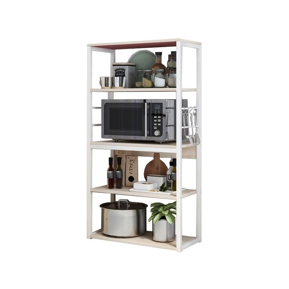 Estantería de Cocina Alta con Marco de Metal Blanco, Estante para microondas 50x30x130 Cm Color Natural y Blanco