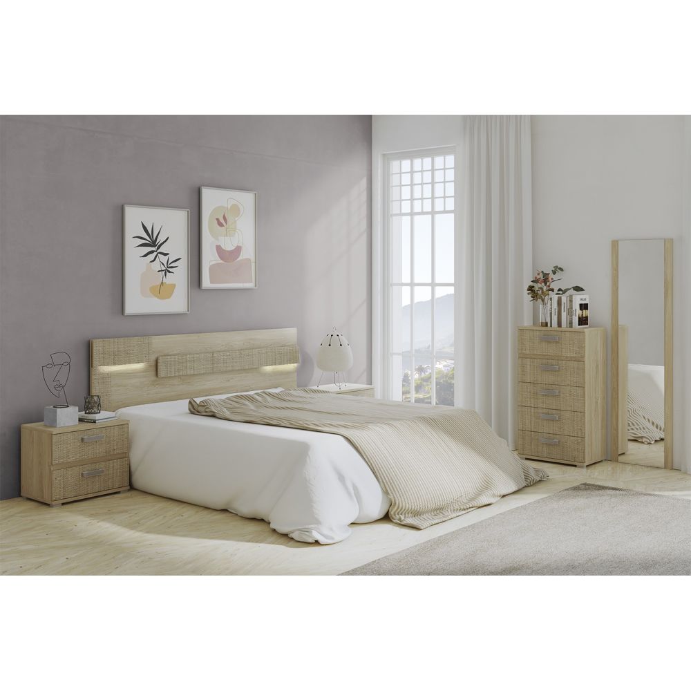 Sinfonier 5 Cajones, Cómoda, Color Puccini-Textil, Medidas: 60 cm (Largo) x 109,4 cm (Alto) x 39,6 cm de (Fondo) – Meyvaser