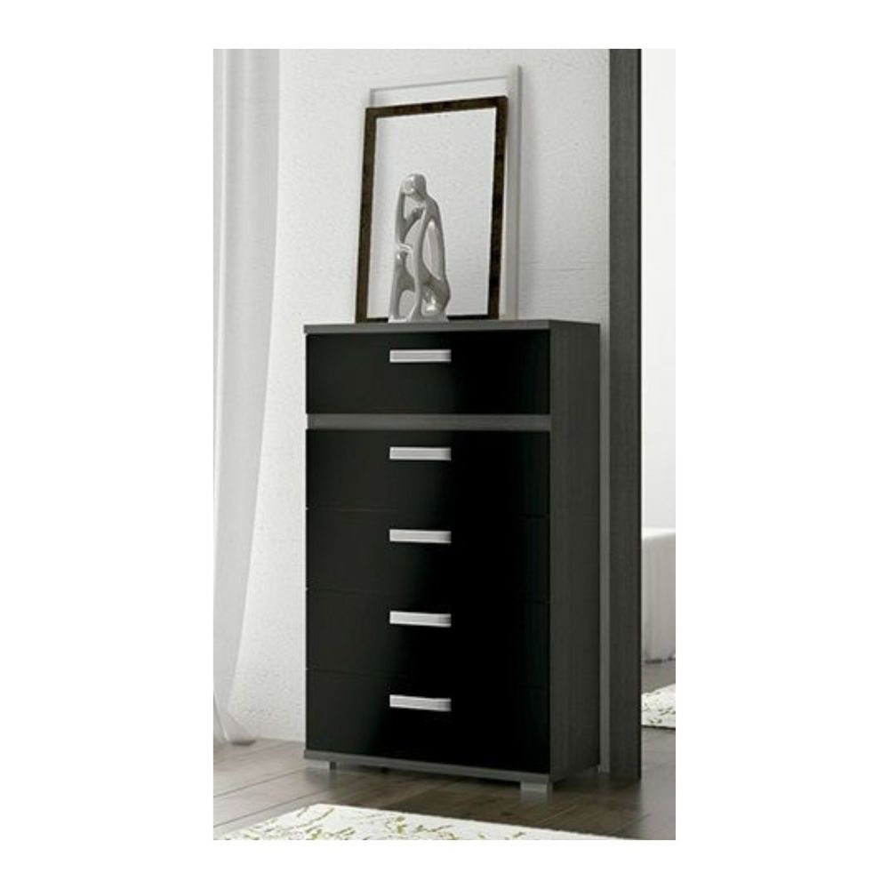 Sinfonier 5 Cajones, Cómoda, Color Negro, Medidas: 60 cm (Largo) x 109,4 cm (Alto) x 39,6 cm de (Fondo) – Meyvaser