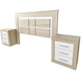 BricoExpo - Pack Cabecero de 160 x 120 cm + 2 Mesitas de Noche |Color Cambria y Blanco (para Cama de 135-140 o 160)