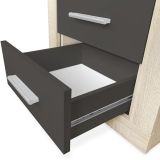 Mesita de Noche, Mesilla de Dormitorio, Color Cambria y Grafito, Medidas: 50 cm (Largo) x 34,6 cm (Fondo) x 60 cm (Alto)