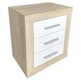 Mesita de Noche, Mesilla de Dormitorio, Acabado en Color Cambria y Blanco, Medidas: 50 cm (Lar) x 34,6 cm (Fon) x 60 cm (Al)
