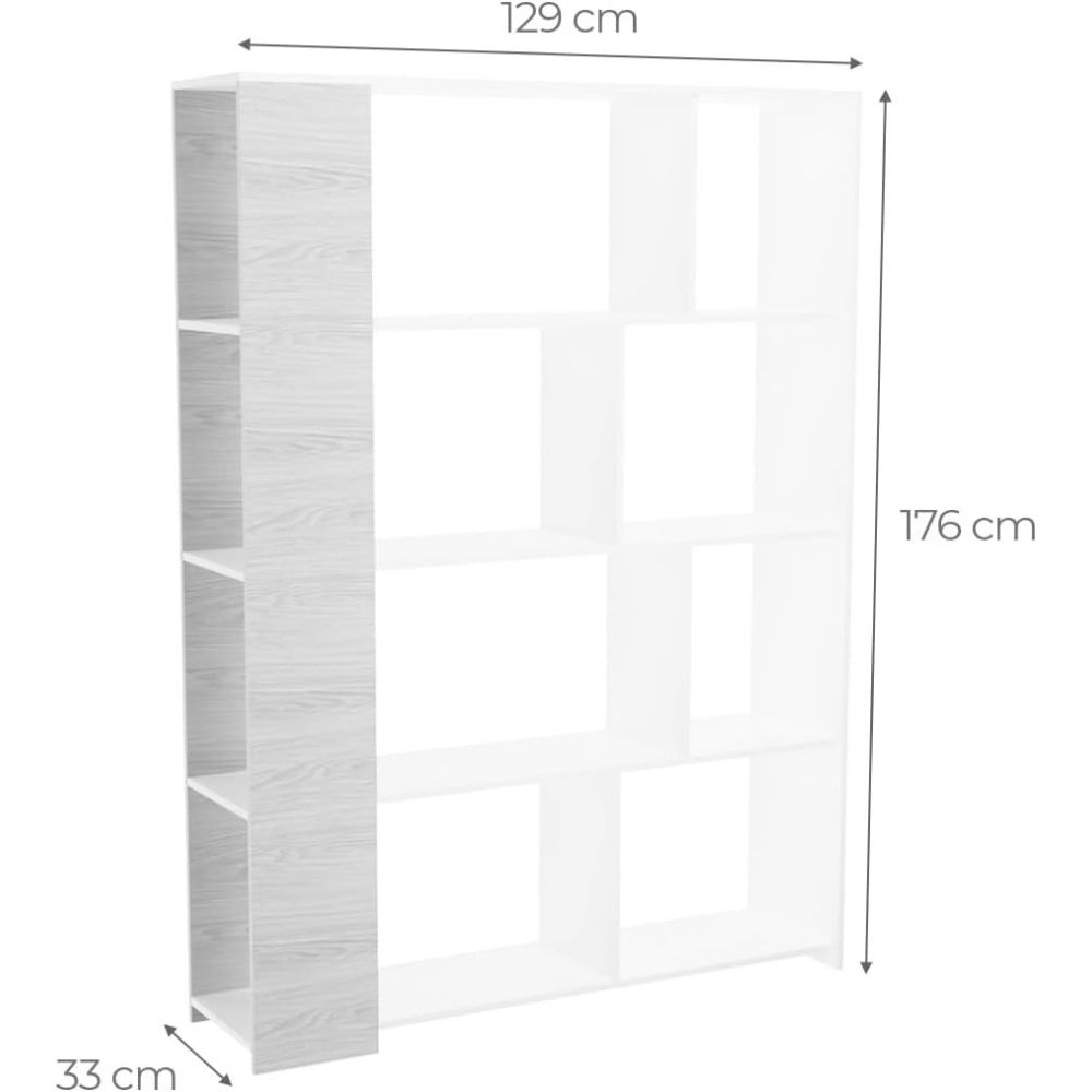 Conjunto de Salón Mueble Completo: Bajo TV, Vitrina, Estantería Decorativa y 2 Estantes - Estilo Roble y Blanco.