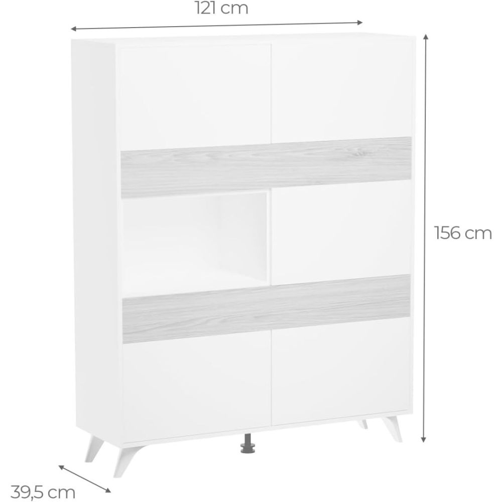 Mueble Vitrina, Mueble de salón, Aparador cocina, Color Roble y Blanco, Medidas: 120 cm (An) x 150 cm (Al) x 40 cm (Fon)