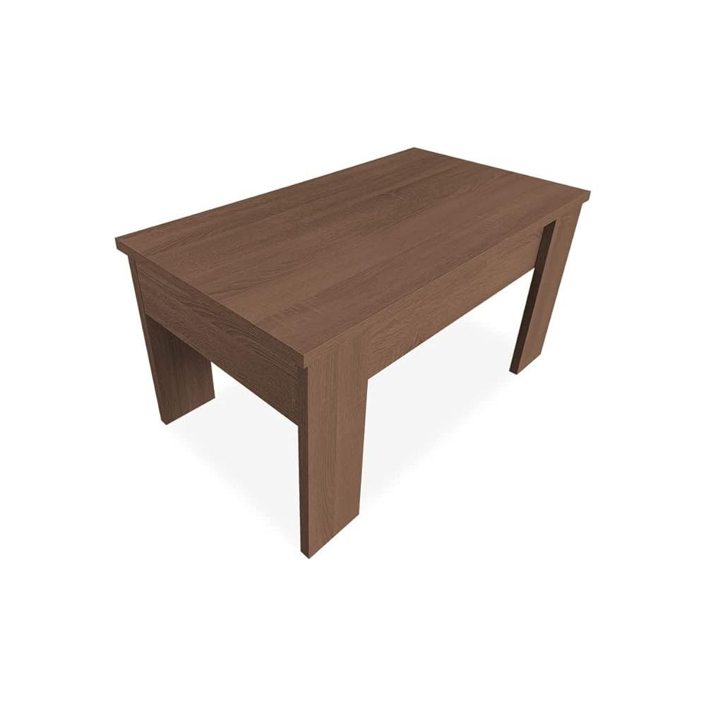 Mesa de Centro Elevable, Mesita de Salón, Acabado en Color nogal, Medidas: 90 cm (Ancho) x 50 cm (Fondo) x 46-57 cm (Alto)