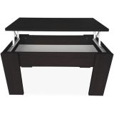 Mesa de Centro Elevable, Mesita de Salón o Comedor, Acabado en Color Wengue, Medidas: 90 cm (An) x 50 cm (Fon) x 46-57 cm (Al)