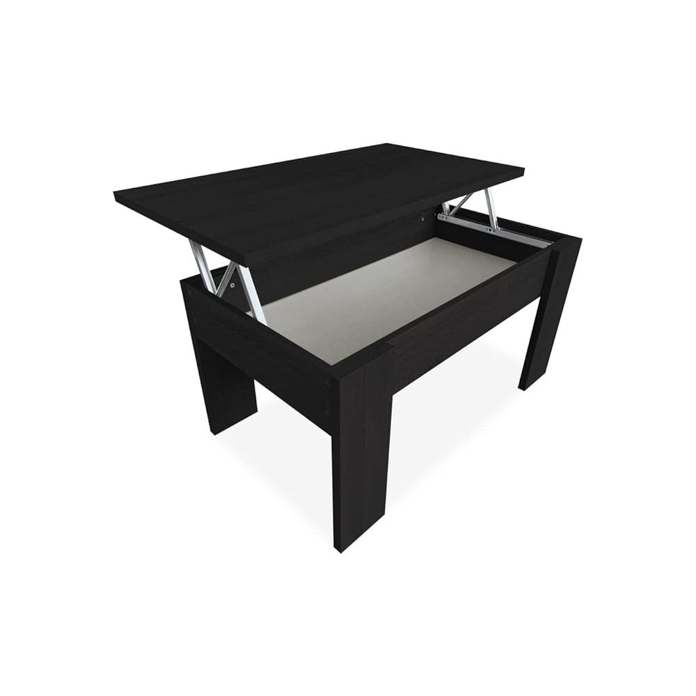Mesa de Centro Elevable, Mesita de Salón o Comedor, Acabado en Color Wengue, Medidas: 90 cm (An) x 50 cm (Fon) x 46-57 cm (Al)