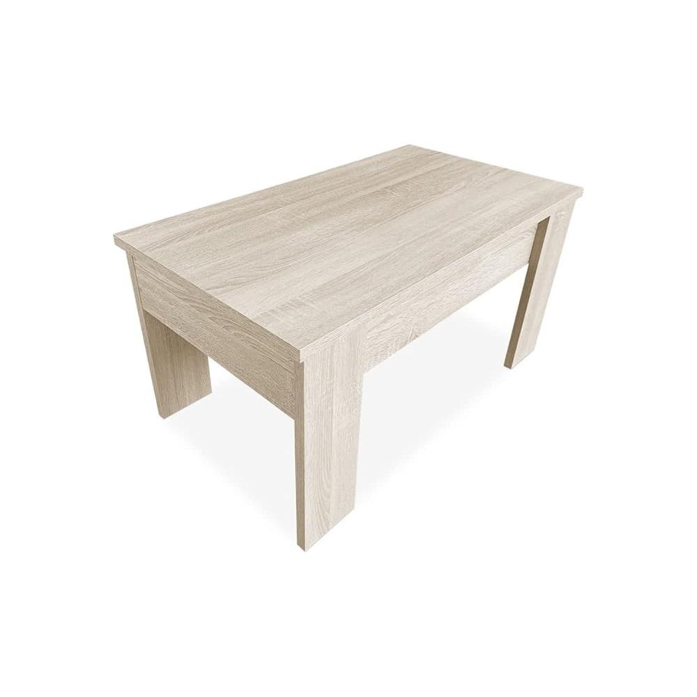 Mesa de Centro Elevable, Para Salón o Comedor,Acabado en Color Cambria, Medidas: 90 cm (An) x 50 cm (Fon) x 46-57 cm (Al)