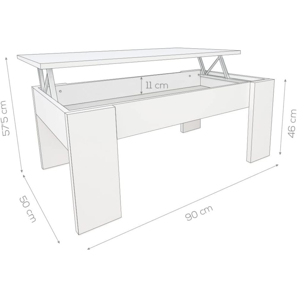 Mesa de Centro Elevable, Para Salón o Comedor,Acabado en Color Cambria, Medidas: 90 cm (An) x 50 cm (Fon) x 46-57 cm (Al)