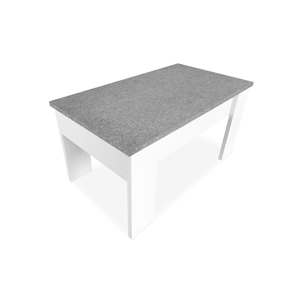 Mesa de Centro Elevable, Medidas: 90 cm x 50 cm x 46-57 cm, Acabado en Color Madera Blanca con Tapa Gris Piedra
