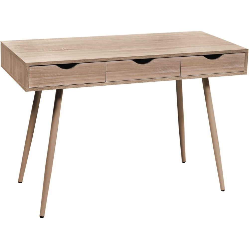 Mesa Escritorio Roble con 3 Cajones y Patas Estilo Escandinavo – Compacta y Funcional, 110x50x75 cm