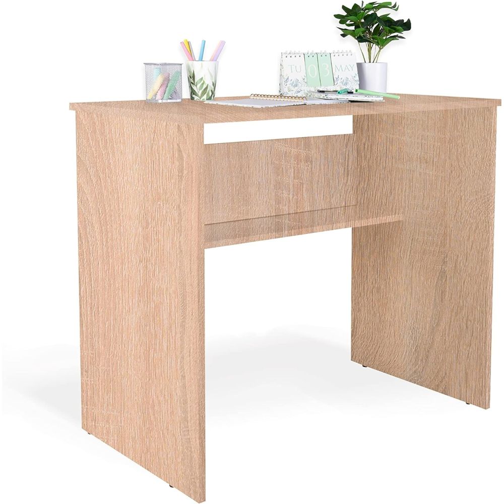 Mesa de Escritorio, Acabada en Cambrian, Mesa para Pc con balda interior, Medidas: 90 cm (Anc) x 49,5 cm (Fon) x 77 cm (Al)