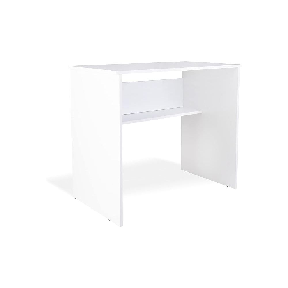 Mesa de Escritorio, Acabada en Blanco, Mesa para Pc con balda interior, Medidas: 90 cm (Ancho) x 49,5 cm (Fondo) x 77 cm (Alto)