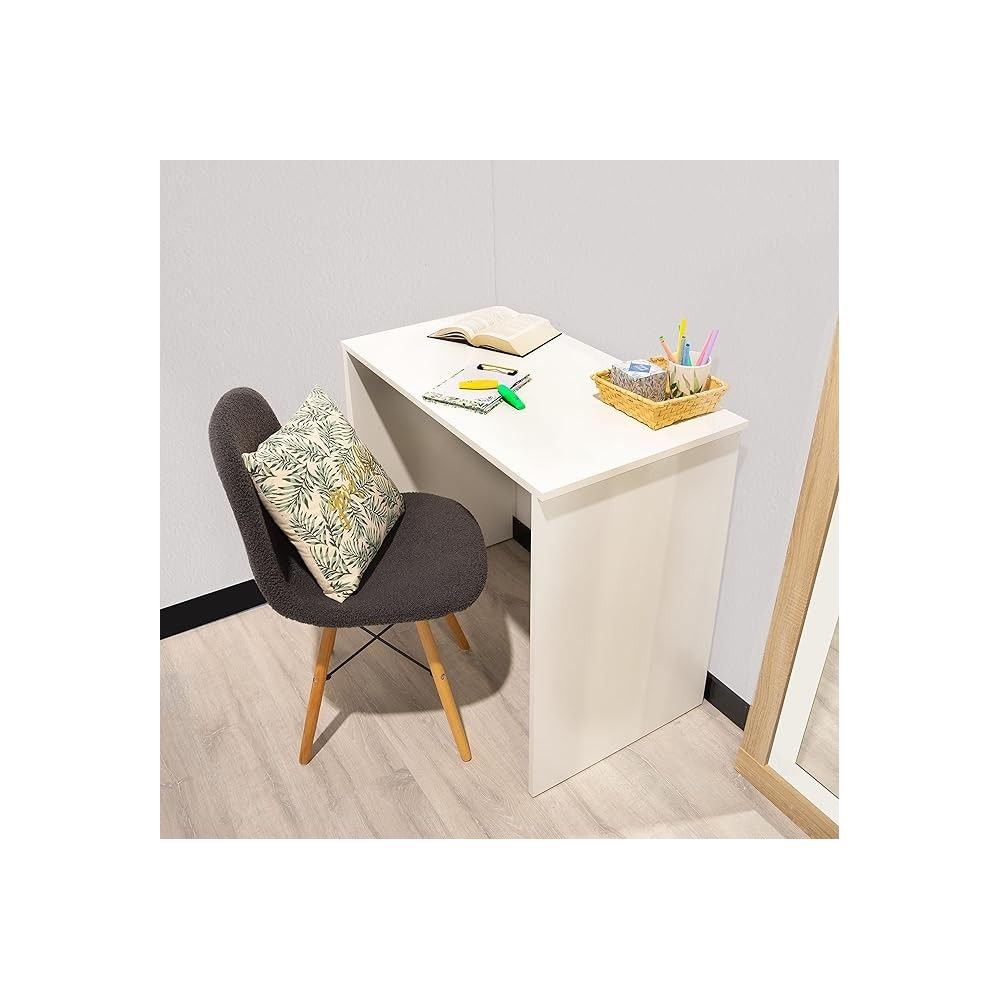 Mesa de Escritorio, Acabada en Blanco, Mesa para Pc con balda interior, Medidas: 90 cm (Ancho) x 49,5 cm (Fondo) x 77 cm (Alto)