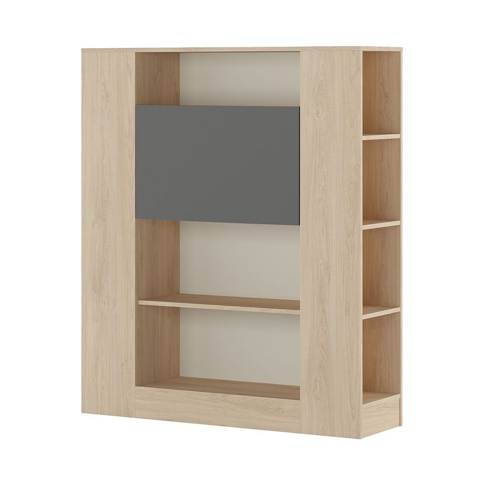 Estantería con Escritorio, Mesa de Ordenador, Acabado en Cambrian y Grafito, Medidas: 119,6 cm (Largo) x 139,6 cm (Alto) x 34