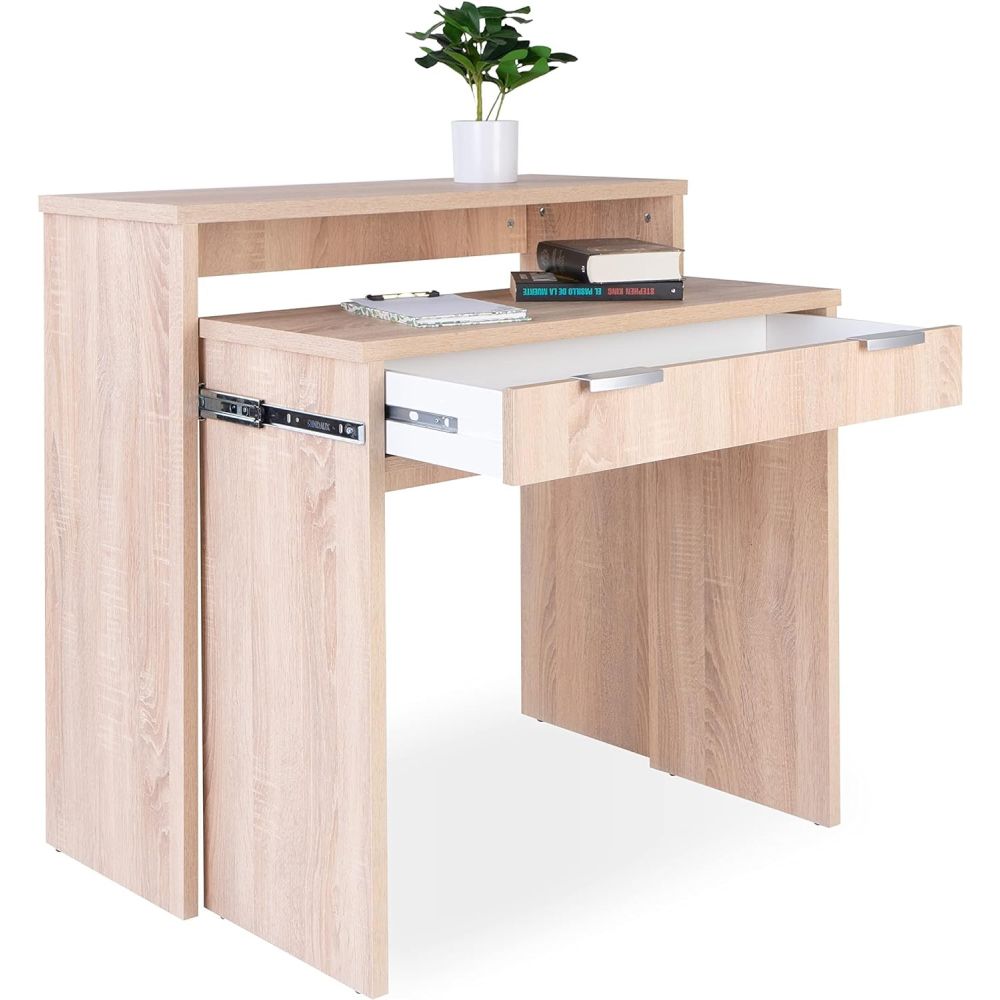 Mesa Escritorio Extensible, Consola Extensible, Color Cambria, Medidas: 90 cm (Largo) x 33-63,4 cm (Ancho) x 87,5 cm (Alto)