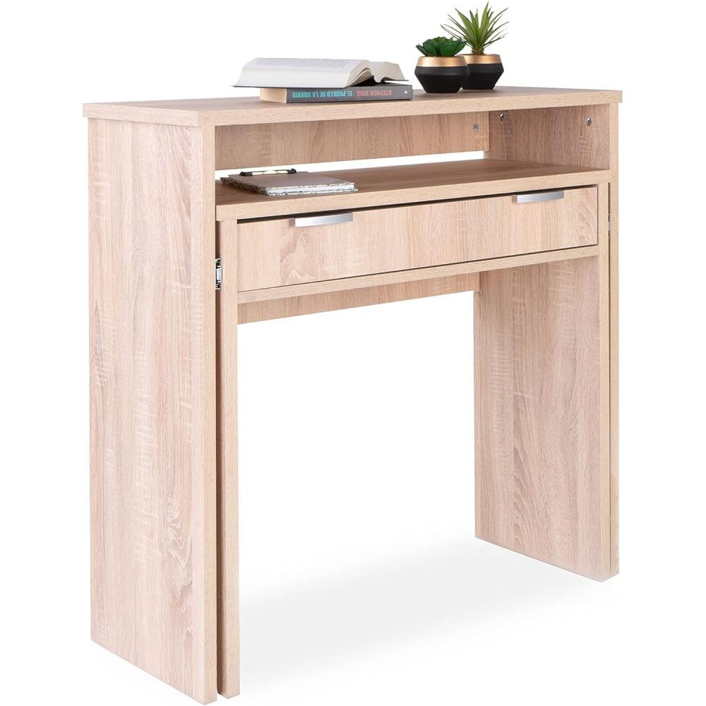 Mesa Escritorio Extensible, Consola Extensible, Color Cambria, Medidas: 90 cm (Largo) x 33-63,4 cm (Ancho) x 87,5 cm (Alto)