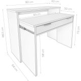 Mesa Escritorio Extensible, Consola Extensible, Color Cambria, Medidas: 90 cm (Largo) x 33-63,4 cm (Ancho) x 87,5 cm (Alto)