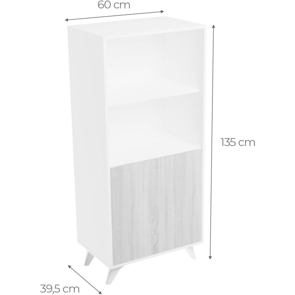 Mueble Bar para Salón o Comedor, Aparador de Cocina, Color Blanco-Roble, Medidas: 60 cm (An) x 135 cm (Al) x 40 cm (Fon)