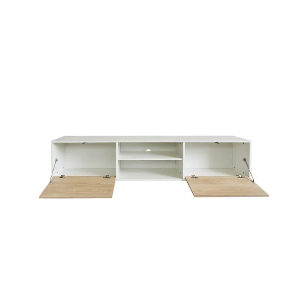 Mueble de TV de Diseño Nórdico + 2 Estantes, 2 Estantes y 2 Puertas,Cambrian-Blanco, 49cm(Al) x 180cm (Anc) x 40cm (Fon)