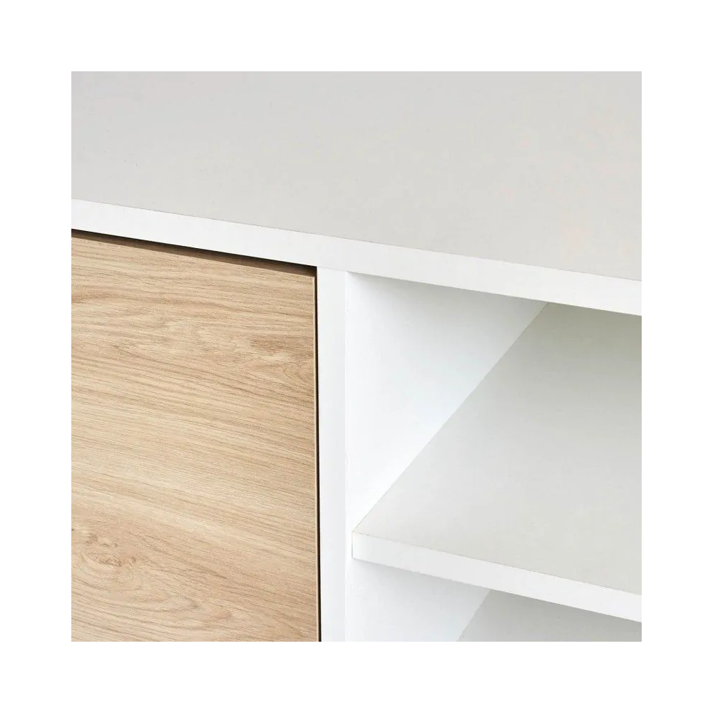 Mueble de TV de Diseño Nórdico + 2 Estantes, 2 Estantes y 2 Puertas,Cambrian-Blanco, 49cm(Al) x 180cm (Anc) x 40cm (Fon)