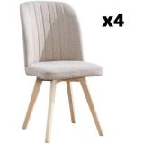 Pack 4 Sillas de Comedor Tapizada, Sillas de Salón Beig y Patas Color Haya, Medidas: Ancho: 46 cm x Fondo: 55 cm x Alto: 92 cm